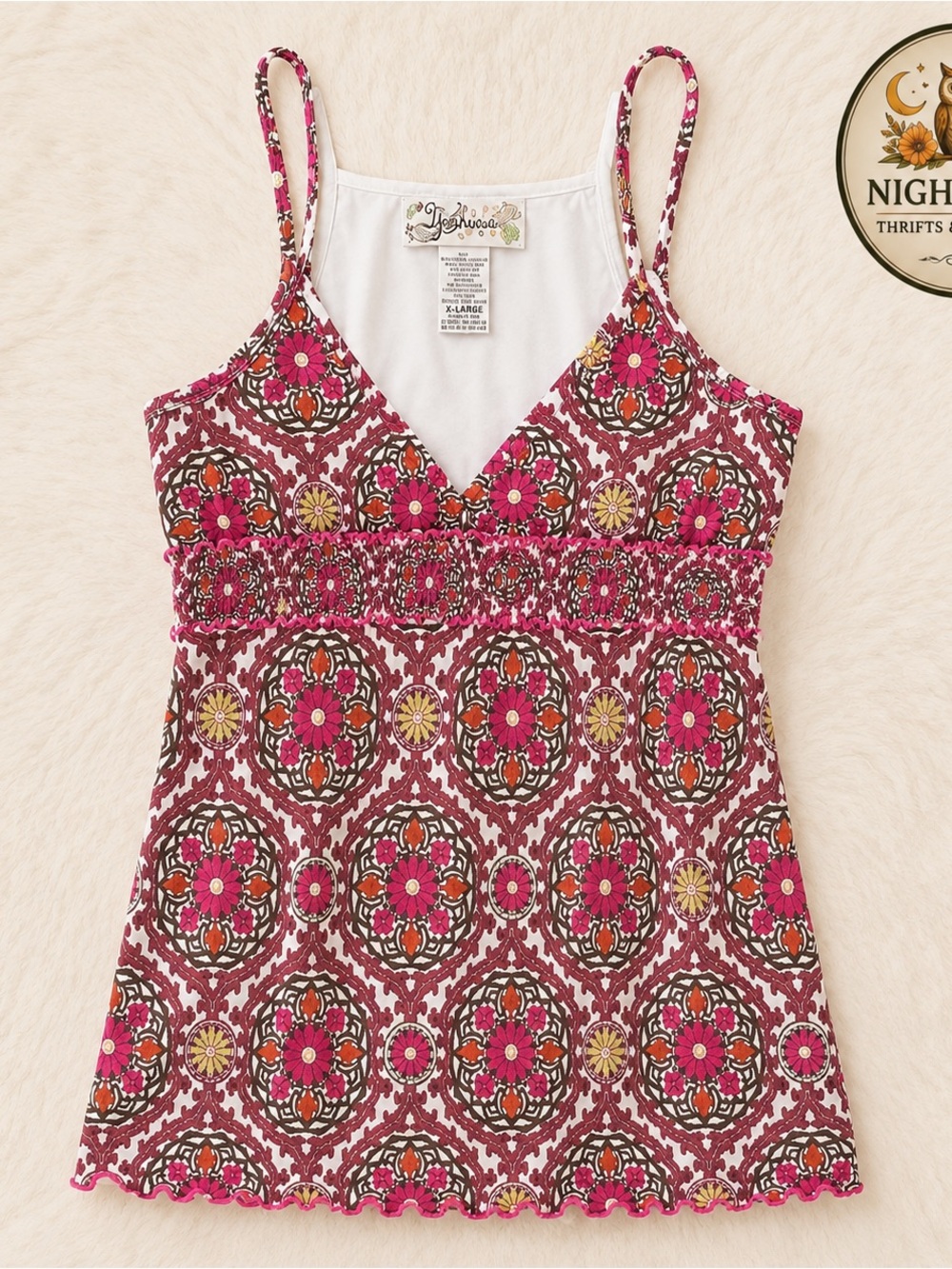 VTG Y2K Younique Babydoll Tank Top ~ Layered Look Geometric pattern ~ Size XL